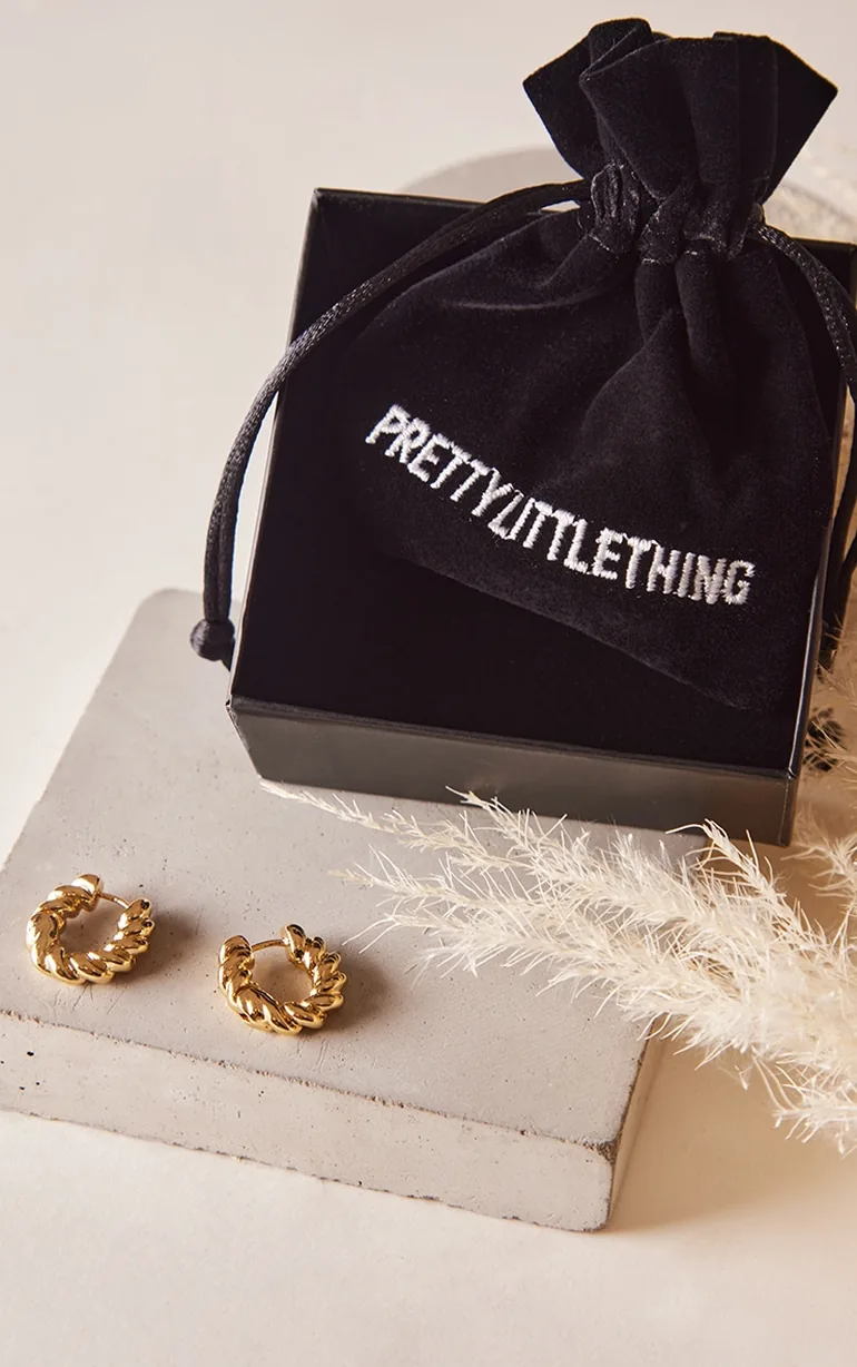 Gold Plated Twisted Mini Hoop Earrings - 1