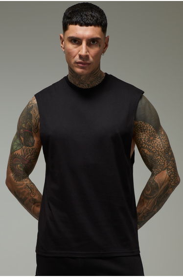 Tall Man Active Gym Cotton Drop Armhole Regular Fit Tank - black