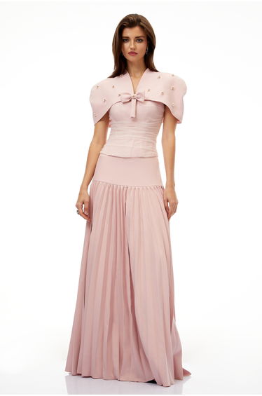 Priscille Pink Shawl & Corset Top & Pleated Skirt Set