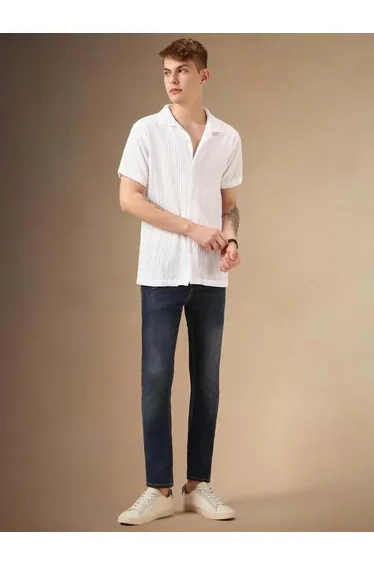 Button-Down Collar Plain Short Sleeve Shirt