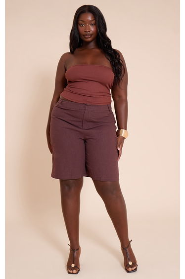 Plus Deep Chocolate Premium Linen Tailored Jorts