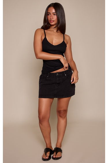Petite Black Low Rise Micro Mini Denim Skirt