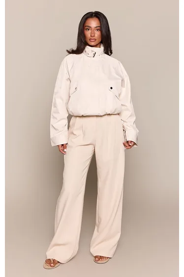 Petite Stone Buckle Detail Funnel Neck Jacket