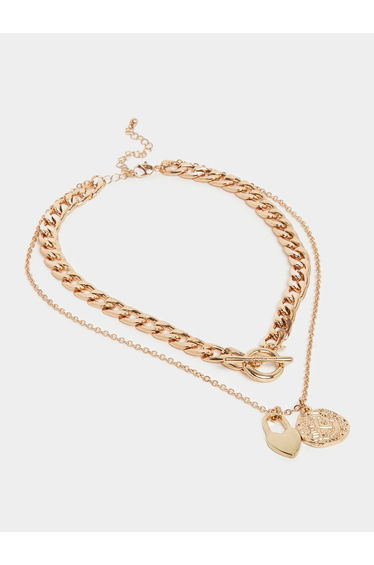 Gold Layered Chain Necklace with Charms