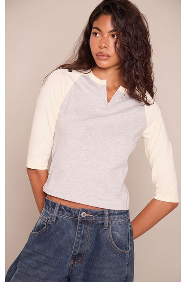 Lemon Cotton Contrast Sleeve Detail Jersey T-Shirt