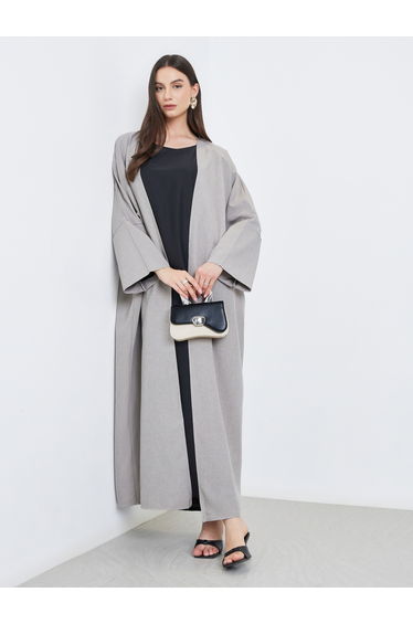 Grey Batwing Sleeve Open Front Abaya