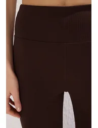 Dark Brown Ribbed Spanish Leg Yoga Knitted Sports Leggings - 2