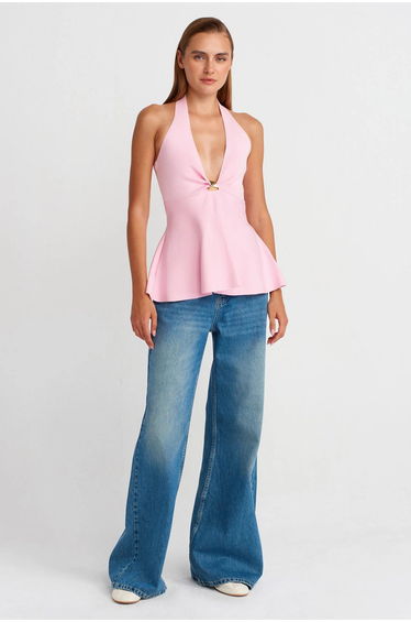 Dilvin Seamless Halter Peplum Blouse