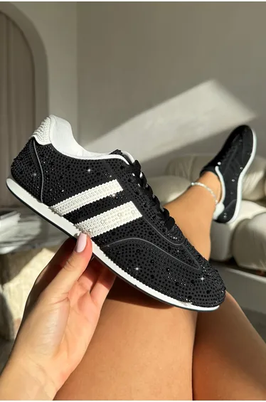 Lemonade Crystal Dewdrop Lace-Up Trainers Black