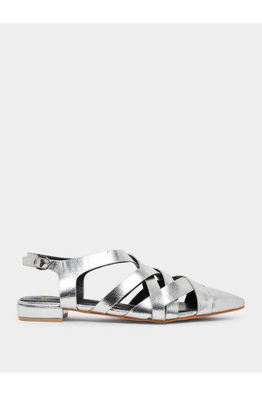Women Silver Woven Pointed Toe Flats