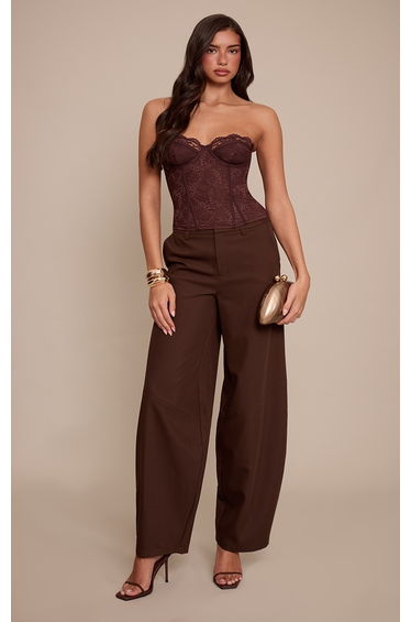 Chocolate Lace Hook And Eye Detail Bonded Bandeau Corset