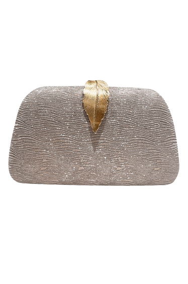 Glitter Wave Texture Leaf Clasp Clutch in Champagne for Formal Events & Wedding Receptions
