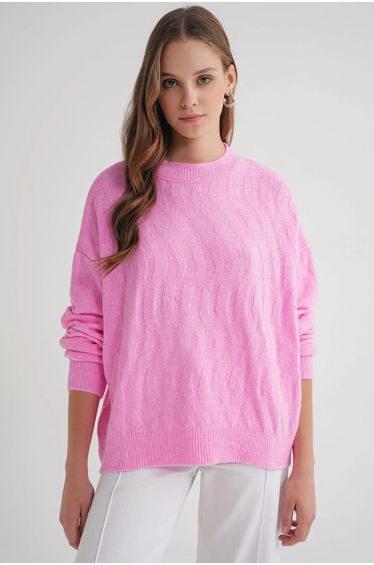 Mixray Ribbed Knitwear Pullover Sweater with Hair Braid Pattern