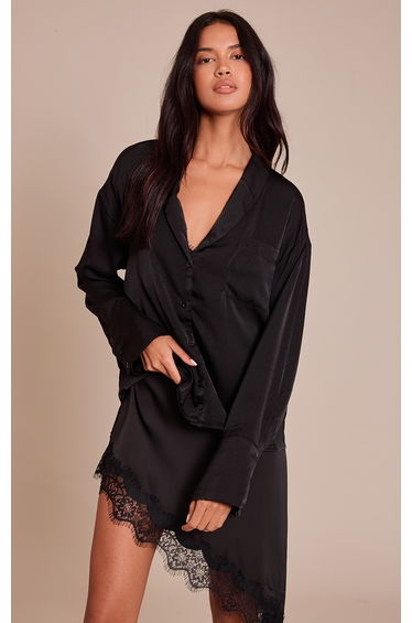 Black Satin Long Sleeve Shirt