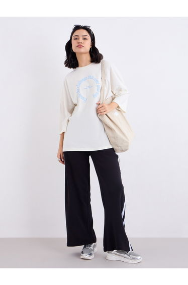 Cream Oversized Slogan Print T-Shirt