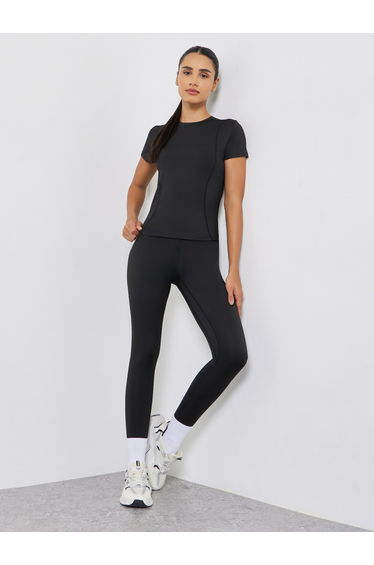Stitch Detail Short Sleeves Top and Leggings Set