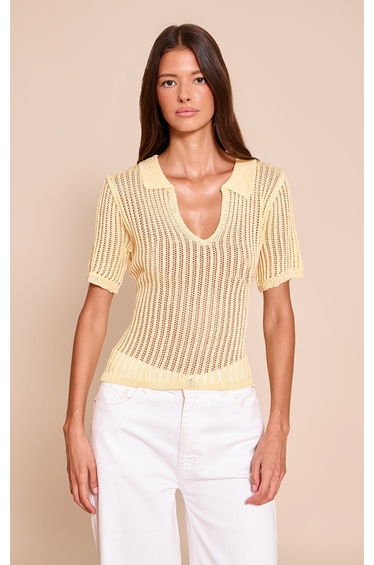 Lemon V Neck Filagree Polo Top