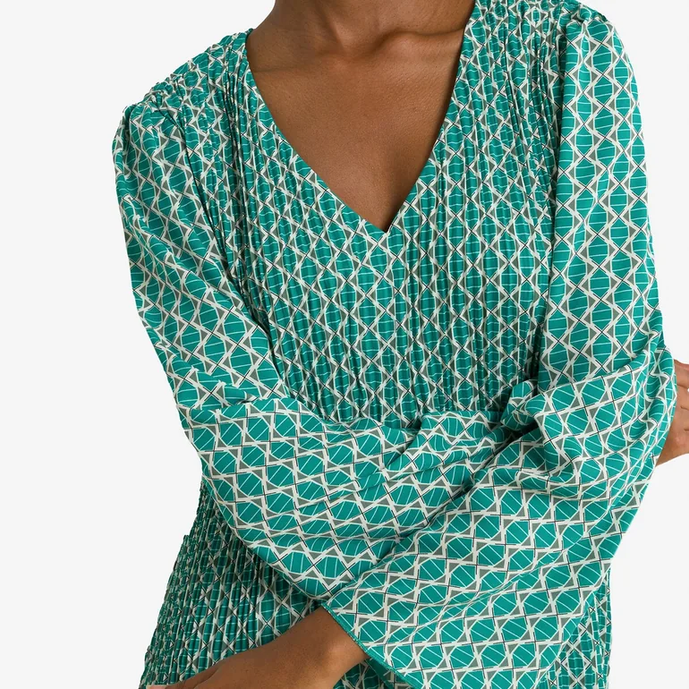Printed V-Neck Blouse - 3