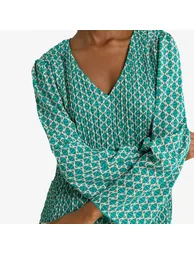 Printed V-Neck Blouse - 3