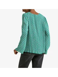 Printed V-Neck Blouse - 4