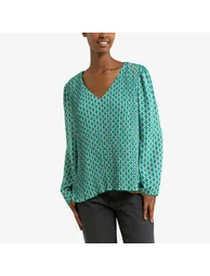 Printed V-Neck Blouse - 2