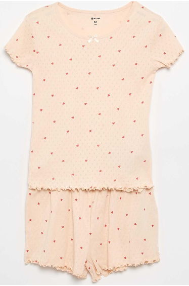 Pointelle Knit T-shirt and Shorts Pajama Set - 2-piece PINK