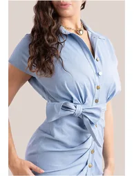 فستان قميص ميدي دينيم مزموم بأكمام إينجيل - 2