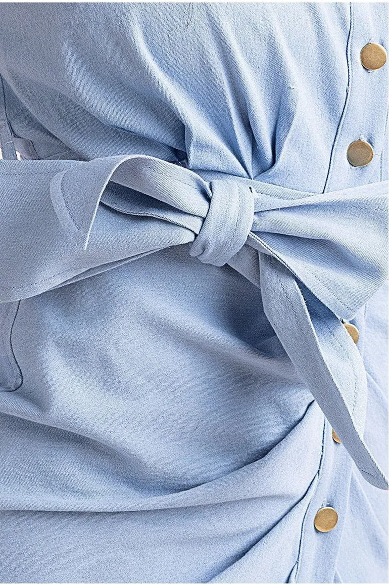 فستان قميص ميدي دينيم مزموم بأكمام إينجيل - 3