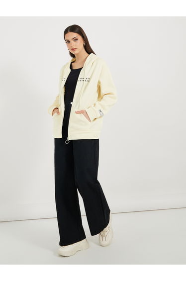 Longline Slogan Print Zip Up Hoodie