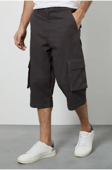 Charcoal 3/4 Cotton Cargo Short