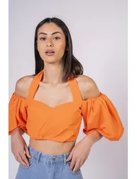 Orange Off-Shoulder Crop Top - 2