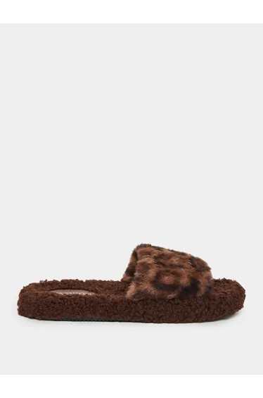 Faux Fur Animal Print Bedroom Slippers