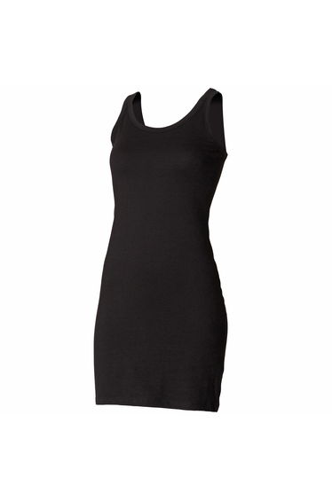 Skinni Fit Ladies/Womens Extra Long Stretch Tank Top / Vest - Black