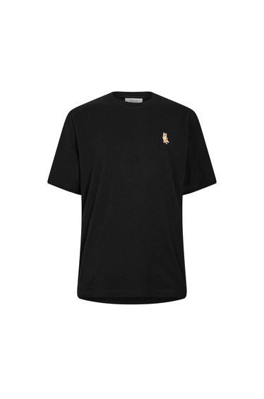 Maison Kitsuné Mens Embroidered Logo Cotton T-Shirt - Black