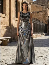 Leely Women's Round Neck Sleeveless Prom Dress