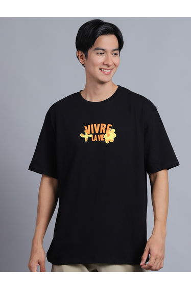 Men Black Oversized Graphic Print T-Shirt