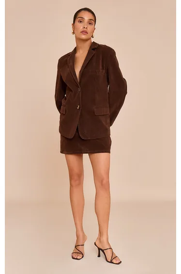 Petite Chocolate Faux Suede Mini Skirt