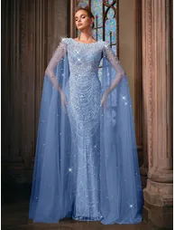 QOQ Light Blue Sequined Beaded Party Dress - 9