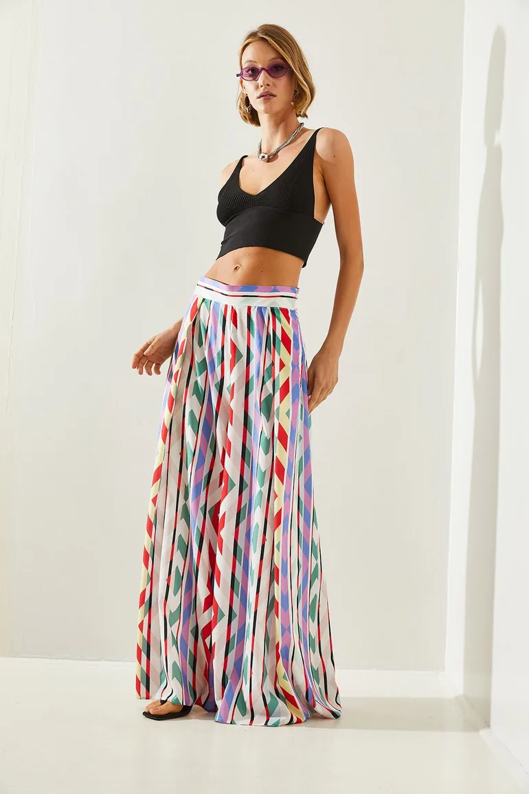 Women's Patterned Pocketed Loose Cut Trousers - 4