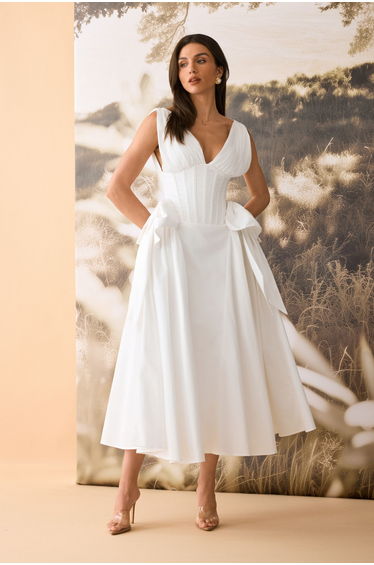 Lesley Corset Bodice Bow Detail Maxi Dress