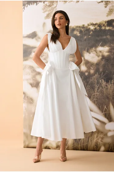 Lesley Corset Bodice Bow Detail Maxi Dress