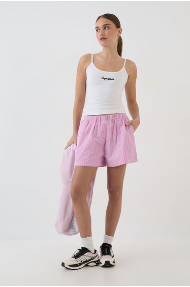 DSGN Studio Henley Button Stripe Poplin Short - pink