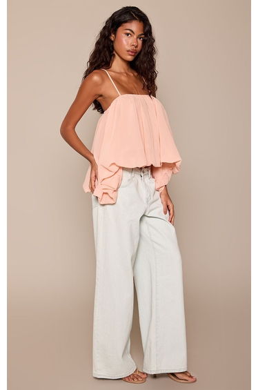 Peach Puffball Chiffon Spaghetti Strap Cami