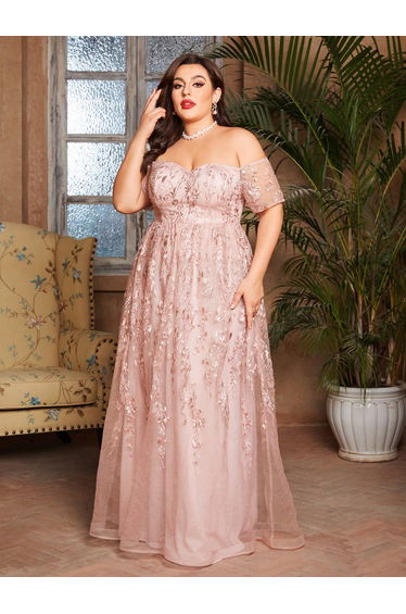 Leely Women's Elegant Off the Shoulder Lace A-Line Dress