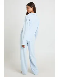 Brushed Jersey Long Sleeve Shirt & Trouser Pyjama Set - light blue - 1