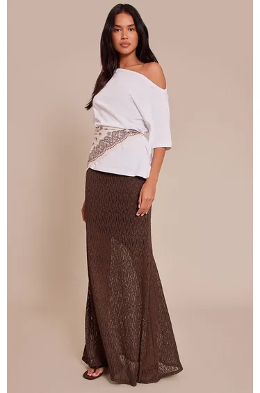 Chocolate Lace Asymmetric Maxi Skirt
