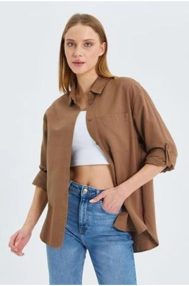 Mixray Long Sleeve Button-Up Shirt with Pocket
