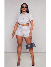 Shape Grey Woven Lace Up Detail Shorts