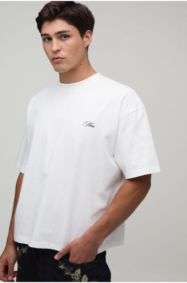 Oversized Boxy Floral Embroidered Heavyweight T-Shirt - white