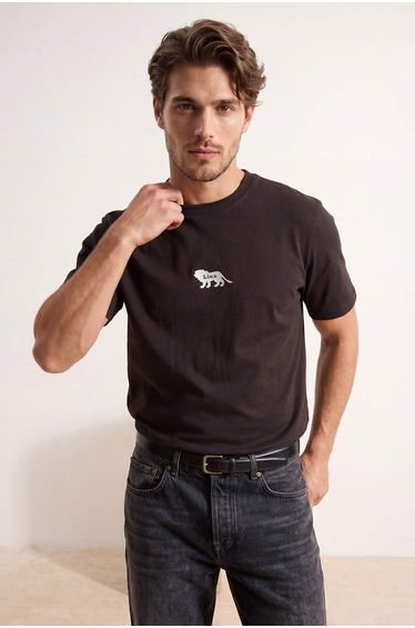 Dark Brown Regular Cut Horse Embroidery Detailed 100% Cotton Lu T-Shirt